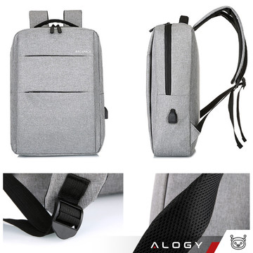 Backpack laptop bag 15.6" large waterproof with USB port Unisex 44x34x13cm for plane Alogy Backpack Gray