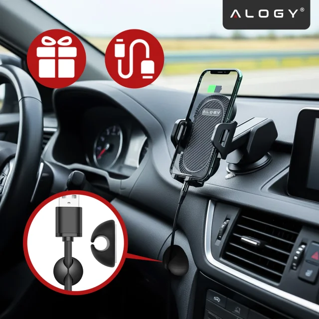 Uchwyt samochodowy do telefonu do auta 3w1 Alogy na szybę do kratki na deskę rozdzielczą kokpit + Organizer