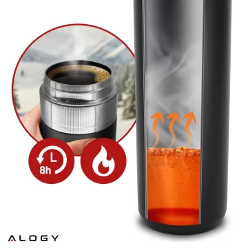 Kubek termiczny Termos Alogy ThermoGo™ 800ml Stalowy Szczelny Pakowny Podróżny do Kawy i Herbaty Sportowy Długo Trzymający Ciepło do Auta i Plecaka Czarny