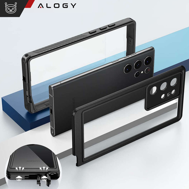 Waterproof case for Samsung Galaxy S23 Ultra 360 Alogy Armor IP68 with lanyard Black