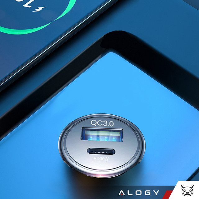 Nabíječka do auta 48W USB QC 3.0 18W USB-C C PD 30W rychlá výkonná pro Alogy Autotelefon černý kabel USB-C 1m