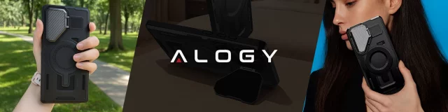 Etui do Samsung Galaxy S25 Ultra Case do MagSafe Wzmocniona Pancerna ochrona obiektywów z funkcją podstawki obudowa ochronna na telefon Alogy HeavyDuty Mag™️Czarne + SZKŁO HARTOWANE