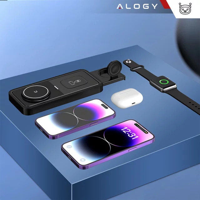Bezdrátová indukční nabíječka Qi QC 3.0 3v1 Rychlá pro Apple iPhone Airpods Watch Nabíjecí stanice 15W černá