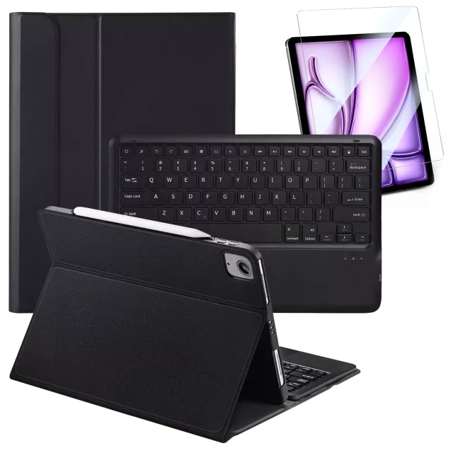Etui ochronne z klawiaturą Alogy Keyboard case z miejscem na rysik klawiatura bezprzewodowa do Apple iPad Air 13" czarne + Szkło
