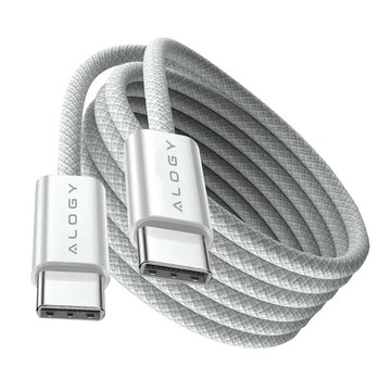 USB-C-Typ-C-Kabel, stark, schnell, PD, 2 m, für iPhone 15, Alogy-Nylonkabel, Weiß