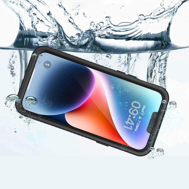 Hülle für iPhone 14, wasserdicht, gepanzert, 360-Grad-Hülle, Hybrid-Kameraobjektivschutz, IP68, wasserdicht, Schwarz