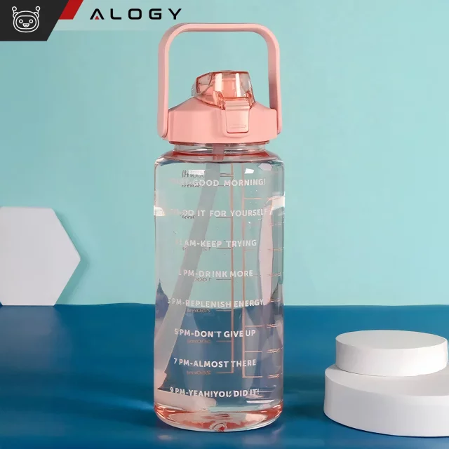Large bottle for drinking drinks Alogy MotivHydro Motivational measuring cup 2l 2000ml Pink