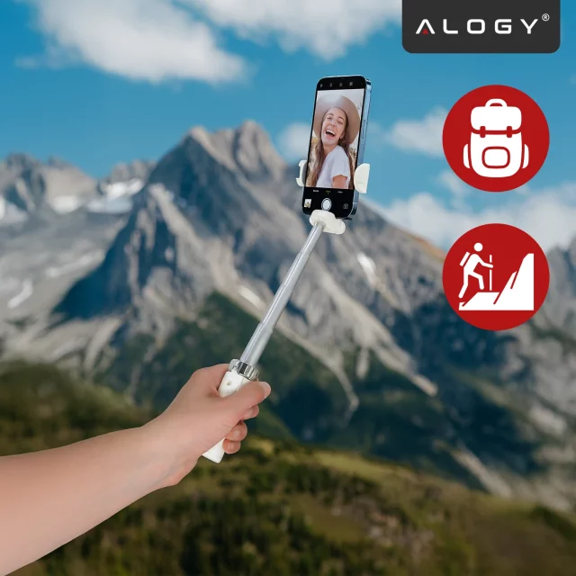 Selfie Stick Mini Tripod stabilny kompaktowy lekki Kijek do Selfie i Statyw Rozkładany 360° z Pilotem Bluetooth 10m, Stojak do Zdjęć i Nagrywania, Alogy FlexiShot™ Biały