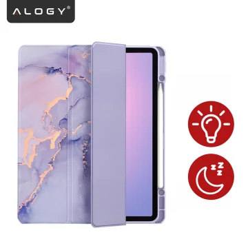 Schutzhülle für Apple iPad 10,9" (10. Generation, 2022) / iPad 11" A16 (11. Generation, 2025) Hybrid mit Stifthalter, faltbare Hülle mit 2-in-1-Ständerfunktion, Alogy HybridBook™ Hülle – Marmorviolett