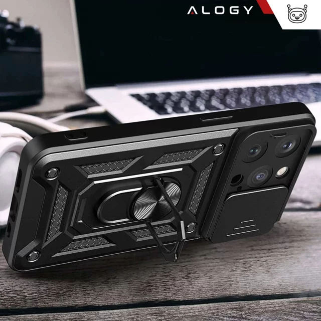 Case for Apple iPhone 16 Pro armored Slide Case Ring camera protection housing Camshield Alogy black