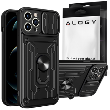 Pouzdro na peněženku Alogy Camshield Stand Ring s krytem fotoaparátu a slotem pro kartu Apple iPhone 14 Pro Black Glass