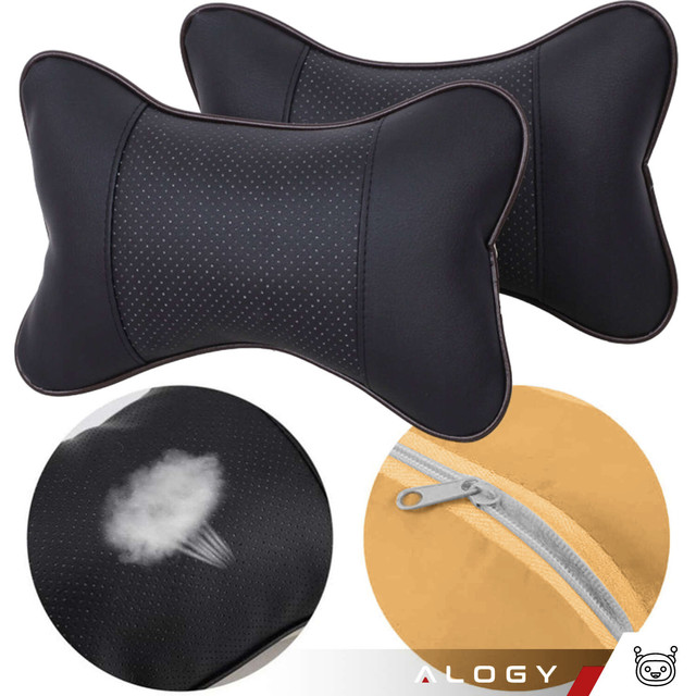 Profiled car neck pillow for the headrest of the car, comfortable soft eco-leather Alogy Black