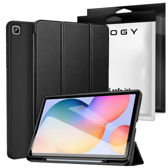 Etui z Miejscem na Rysik do Samsung Galaxy Tab S6 Lite 10.4” (2020/2022/2024) P610 P615 P613 P619 P620 P625, Smukła i Wytrzymała Obudowa z Klapką i Podstawką, Alogy Pencil Case™ – Czarne