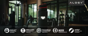 Alogy FitBottle™ 800ml Smart-Trinkflasche mit LED-Display, Bluetooth-Verbindung, Strohhalm, Motivationsfunktion, wiederverwendbar – Schwarz