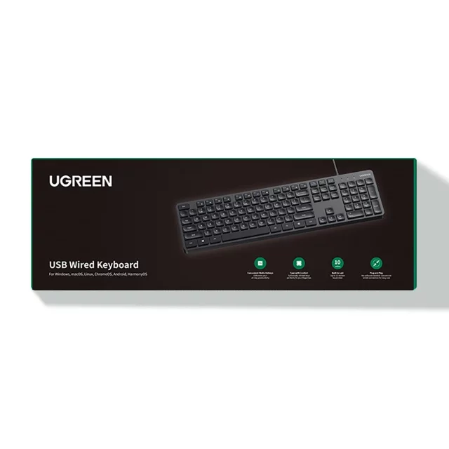 Ugreen KU004 90875 Kabelová klávesnice 1,5 m pro Windows / MacOS - Černá