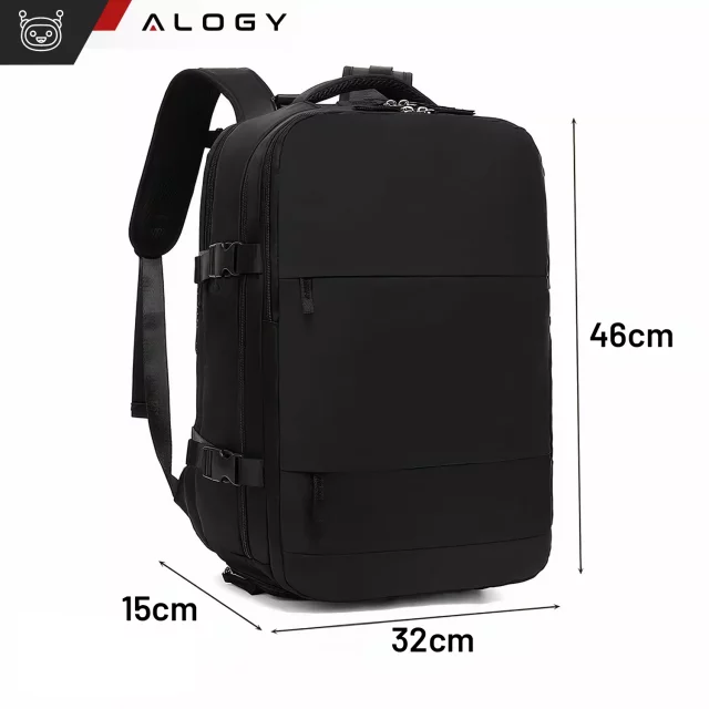 Alogy Backpack for Laptop Travel Accessories 46x32x15 cm for Work School Plane Travel Men's Women's Black