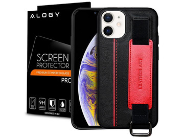 Etui obudowa Alogy Leather Case do Apple iPhone 12 Mini 5.4 Czarne + Szkło