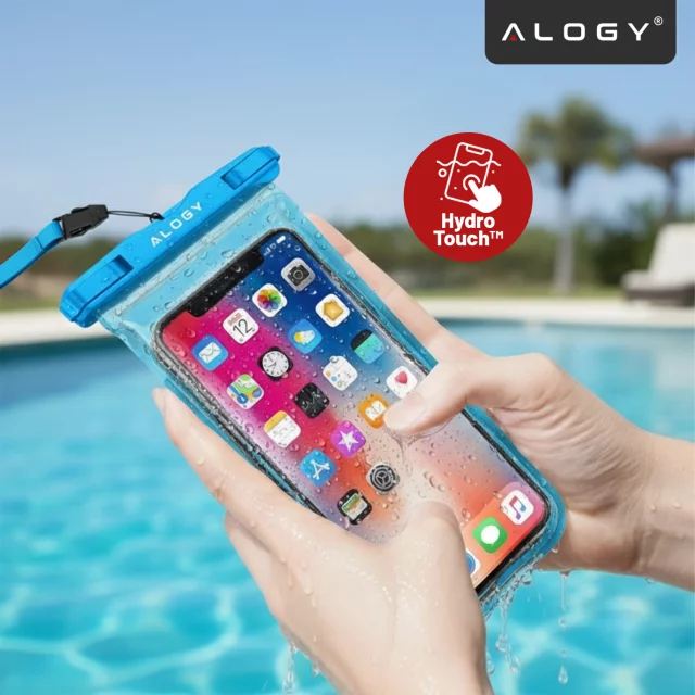 Univerzální vodotěsné pouzdro Alogy HydroShield™ s certifikací IPX8 pro telefony do 6,5", vodotěsná ochrana pro pláž, bazén a kajak, dotykový displej vpředu a popruh na krk - modré