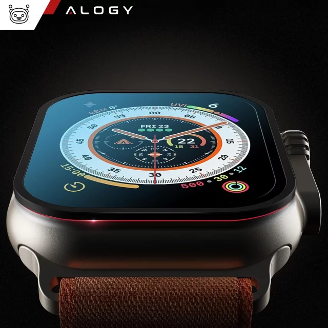 2x Rahmen aus gehärtetem Glas für Apple Watch Ultra / Ultra 2 49 mm Displayschutzfolie Alogy Protector 9H Schwarz