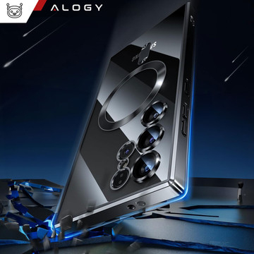 Case for Samsung Galaxy S24 Ultra Mag Safe Glamor Case Ring Housing Camera Protection Alogy Black Transparent Glass