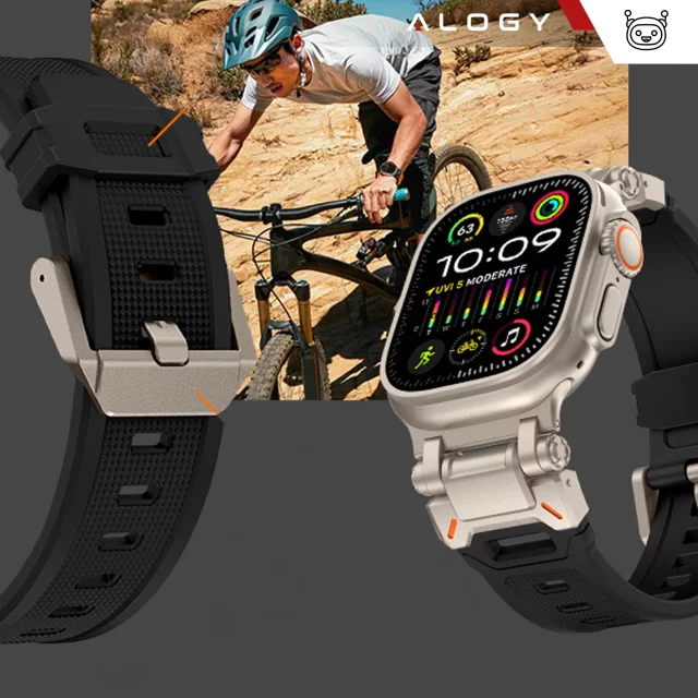 Alogy Luxus-Metall-TPU-Armband für Apple Watch 42/44/45/49 mm, Schwarz