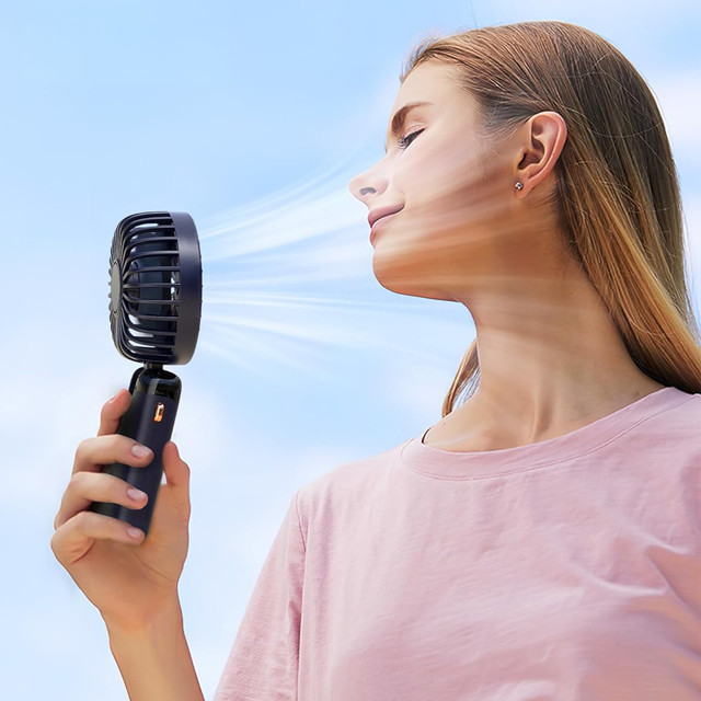 Ventilátor, ruční stolní ventilátor, Alogy, bezdrátový, přenosný, stojící se stojánkem na telefon, tmavě modrá