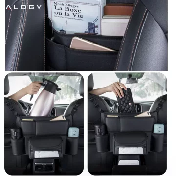 Car organizer for car between seat car seat Alogy Car drink holder tissues Black