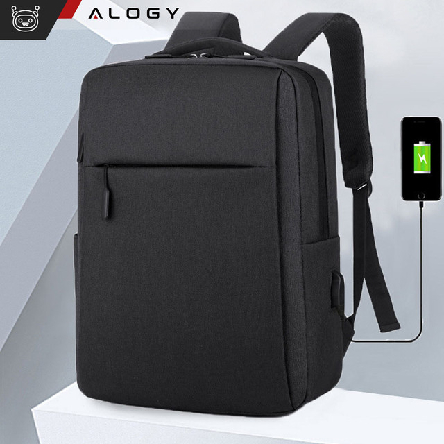 Rucksack Laptoptasche 15,6" groß wasserdicht mit USB-Anschluss Unisex 41x29x12cm für Flugzeug Alogy Rucksack Schwarz