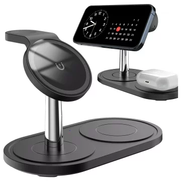 3v1 indukční nabíječka pro telefon hodinky sluchátka Alogy Qi nabíječka pro Apple iPhone Watch AirPods černá