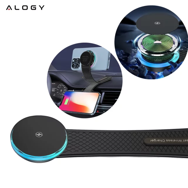 Alogy Car Holder for MagSafe with 2-in-1 Inductive Charging 15W Black