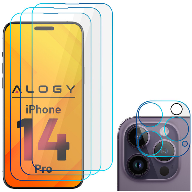 Alogy Glass Pack 3x Gehärtetes Glas für den Bildschirm 9h Glas für das Objektiv für Apple iPhone 14 Pro