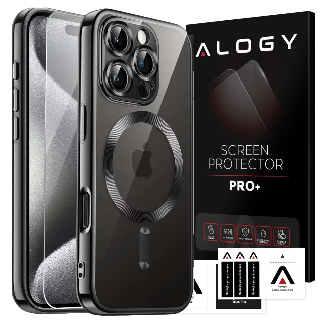 Pouzdro MagSafe pro Apple iPhone 16 Pro Max Alogy Glamour Luxusní prstencové pouzdro černé a průhledné