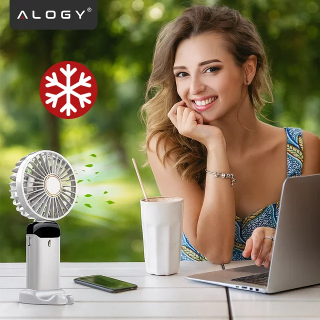 Fan Fan Handheld Fan Wireless Alogy Desktop Portable Handheld with Phone Holder USB-C Navy Blue