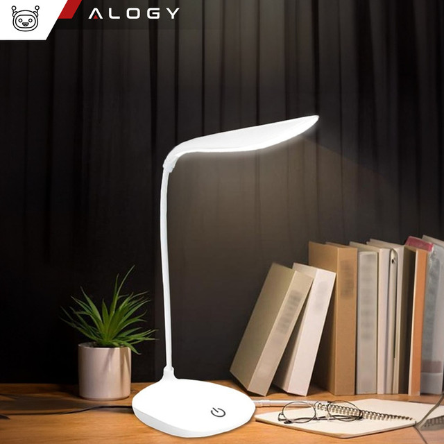 LED-Schreibtischlampe für Schreibtisch, Touch, Touch, Schule, USB, stehend, Nacht, kabellos, flexibel, Alogy, Weiß