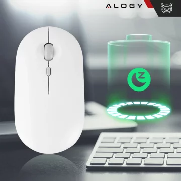 Alogy kabellose Maus, kleine ergonomische Maus für Laptop-PC, Bluetooth 2,4 GHz, leise, weiß