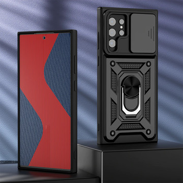 Obrněné pouzdro s krytem fotoaparátu Alogy Camshield Stand Ring pro Samsung Galaxy S22 Ultra černý