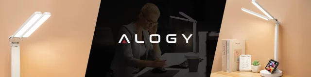 Lampka lampa podwójna LED biurkowa stojąca na biurko Alogy z akumulatorem szkolna kreślarska Biała