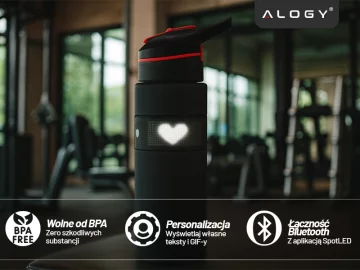 Alogy FitBottle™ 800ml Smart-Trinkflasche mit LED-Display, Bluetooth-Verbindung, Strohhalm, Motivationsfunktion, wiederverwendbar – Schwarz