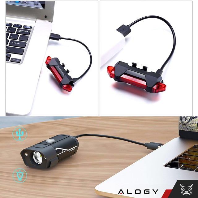 Bike Light Front Rear LED Front Rear Bike Light Lighting Waterproof IPX4 USB Bike Light Kit Alogy