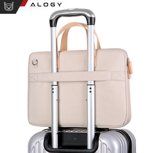 Torba teczka na ramię męska damska na laptopa tablet 14 cal materiałowa podróżna pokrowiec Alogy Beżowa
