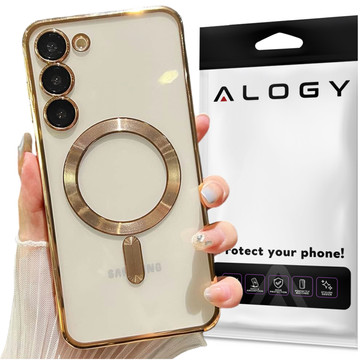 Hülle für Samsung Galaxy S24 Plus Mag Safe Glamour Case Ringgehäuse Kameraschutz Alogy Gold Transparent