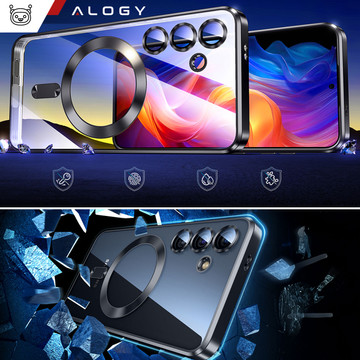 Case for Samsung Galaxy S24 Mag Safe Glamor Case Ring Housing Camera Protection Alogy Black Transparent Glass