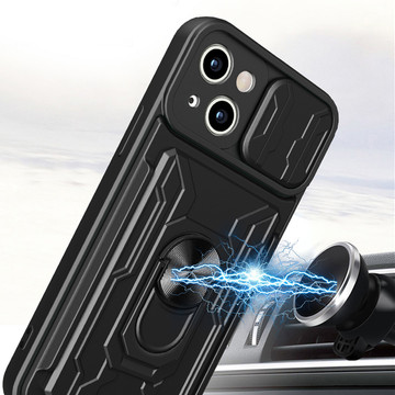 Alogy Camshield Stand Ring Wallet Case with Camera Protector and Card Slot for Apple iPhone 14 Black Glass