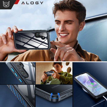 Pouzdro pro Samsung Galaxy A55 5G Armored Waterproof IP68 360 Armor Case Vestavěné Glass Alogy Black