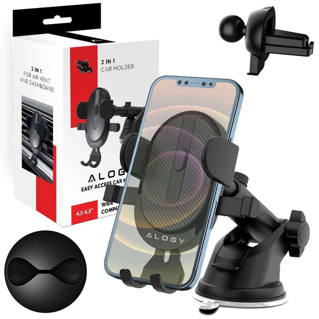 Alogy 2in1 car holder for 6.5" phone gravitational for windshield, dashboard, grille Easy One Touch Organizer