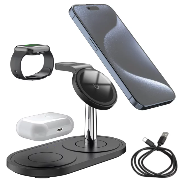 3v1 indukční nabíječka pro telefon hodinky sluchátka Alogy Qi nabíječka pro Apple iPhone Watch AirPods černá