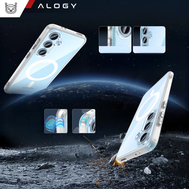 Etui do Samsung Galaxy S24 FE obudowa ochronna na telefon Alogy HybridMag™️ Case do MagSafe Przezroczyste + Szkło Hartowane