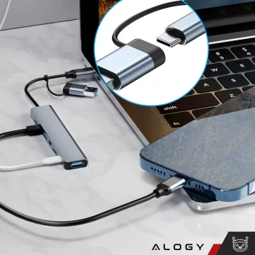 Alogy HUB Splitter Adapter for Laptop Computer USB-C to 3x USB-A 2.0 1x USB-A 3.0 Gray