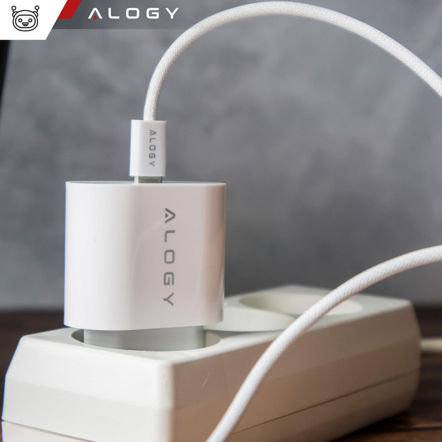 Fast Powerful 35W USB-C Wall Charger USB Type C PD GaN for iPhone 15 Type-C Cable 1m Alogy White