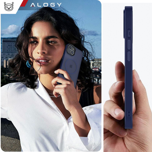 Case for iPhone 14 Plus MagSafe Matt Case Cover frosted Alogy Ring armored phone case Navy Blue Glass
